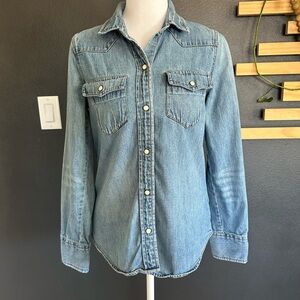 J.Crew Chambray Denim Button Front Shirt Size 2 Western Style 100% Cotton
